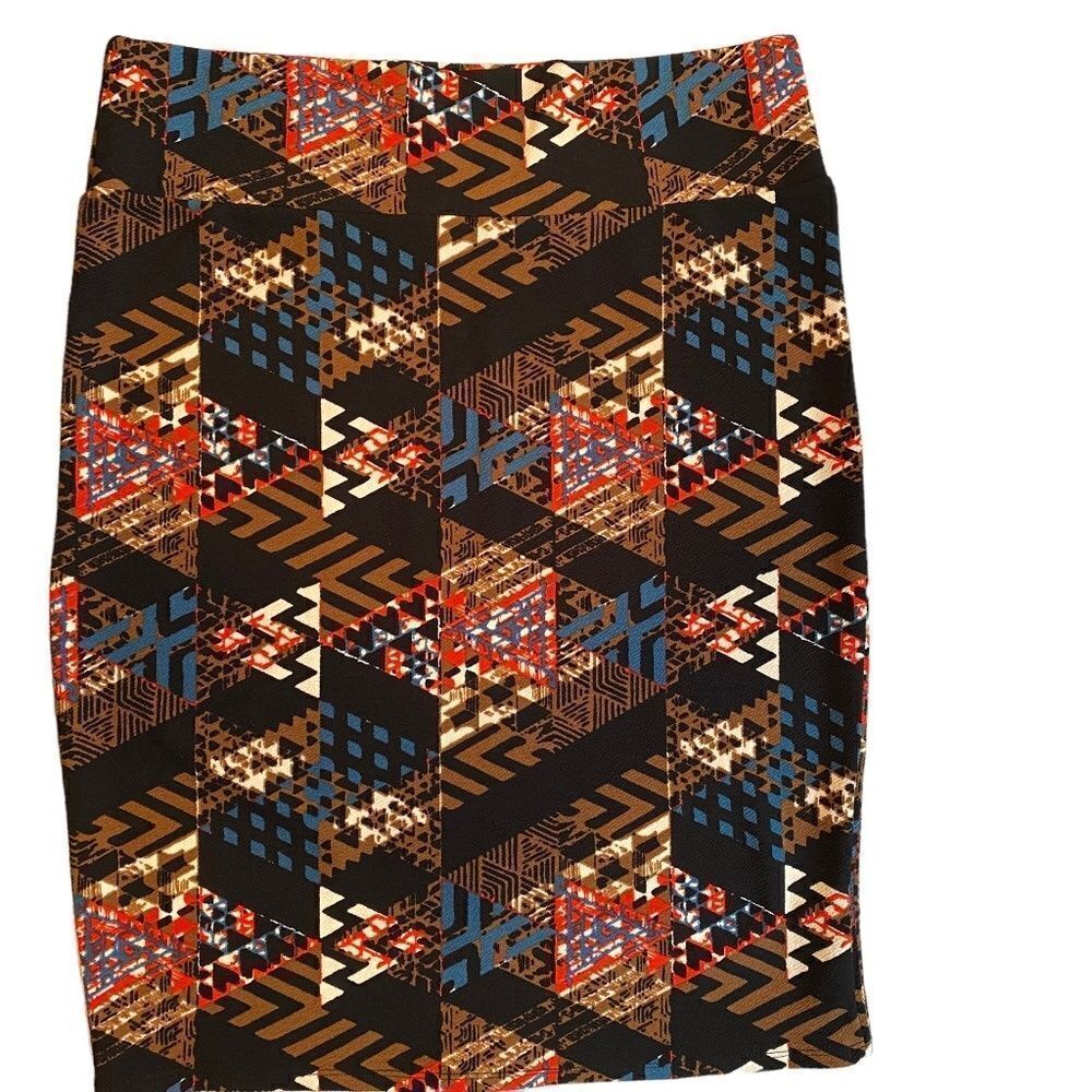 0348 LulaRoe Cassie Pencil Skirt Black Tan Red Multi Triangle Print 3XL …